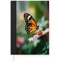MuchoWow Notitieboek - Schrijfboek - Roze bloemen - Vlinder - Zachte focus - Notitieboekje klein - A5 formaat - Schrijfblok