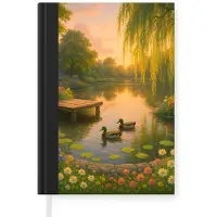 MuchoWow Notitieboek - Schrijfboek - Eenden - Vijver - Bloemen - Notitieboekje klein - A5 formaat - Schrijfblok
