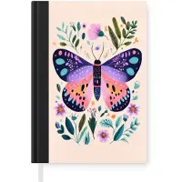 MuchoWow Notitieboek - Schrijfboek - Bloemen - Bladeren - Vlinder - Kleurrijk - Notitieboekje klein - A5 formaat - Schrijfblok