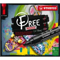 Stabilo FREE - Acryl Marker - T800C - Schuine Punt - 4-10 mm - Wit - Doos 5 stuks
