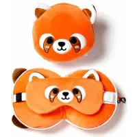 Relaxeazzz Puckator - Resteazzz - Nekkussen met Slaapmasker - Oranje Panda rond nekkussen - Neksteun voor Reis Vliegtuig/Auto/Bus - Panda -