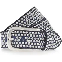 B.belt Studded belt I leather 85 cm blauw
