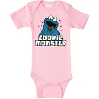 Logoshirt Rompertje/body 'Krümelmonster' blauw / rosa / wit