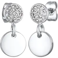 Elli - Oorbellen - Dames Oor Hanger Plaatje Hanger Rond Elegant Zilverkleurig met Kristallen - Dames