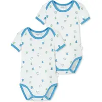 Schiesser Rompertje/body ' Baby Love Natural ' blauw / wit