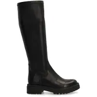 Manfield Zwarte hoge leren stretch laarzen | Maat 39