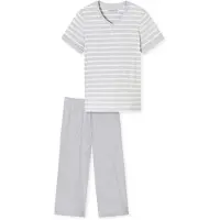 Schiesser Pyjama 'Casual Essentials ' grijs gemêleerd / wit