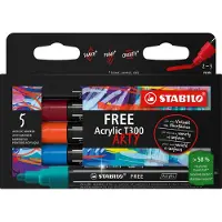 Stabilo FREE Acrylic - Acryl Marker - T300 Urban Set - Ronde Punt 2-3 mm - Etui Met 5 Kleuren