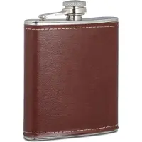 Relaxdays heupfles - 200 ml - rvs met kunstleer - voor drank - onderweg - zilver-bruin