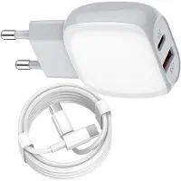LDNIO USB C Snellader 18W + USB-C Kabel 1M - Oplader - Geschikt voor: Apple iPhone 15 / 16 Pro/Pro Max/Plus / Samsung Galaxy S25/S24/S23/S22/S21/A56/A55/A54/A53/A52/A25 - Fast Charger USB-C-Adapter