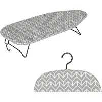 STAUS&BACH Ironiq - Kleine tafelstrijkplank (100% katoen) met ophanghaak - Afmeting 76.5 x 30.5 cm - Mini strijkplank - Voor op reis - Grijs