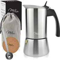 MILU Espressomachine set 4 kopjes, roestvrij staal, Espresso pot, Zilver