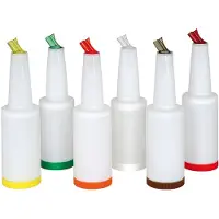 Ich-zapfe Save Pour Systeem - Plastic bar flessen, fles safe & pour - 1 liter, Kleuren groen. rood. oranje. geel. bruin: bruin