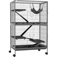 Merax Grote Knaagdierkooi met Wielen – 4 Plateaus 3 Ramps 4 Deuren – Kooi Voor Ratten Fretten Chinchilla's – 80 x 52 x 128 cm – Metaal Grijs Zwart