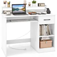 Costway Bureau met laadstation, toetsenbordplank, lade en verstelbare plank, kleine computertafel, moderne bureautafel, pc-tafel voor slaapkamer, werkkamer, kantoor, wit, 105 x 55 x 89 cm