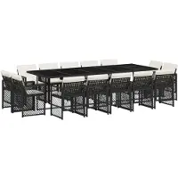 vidaXL 15-delige tuinset met kussens, zwart, van polyrotan