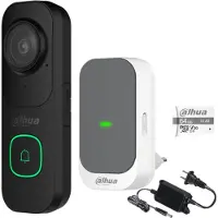 Dahua Slimme WiFi Videodeurbel Set met Gong, Voeding en 64GB SD-kaart (Zwart) zonder abonnementskosten!