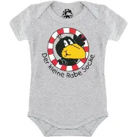 Logoshirt Rompertje/body 'Der kleine Rabe Socke' geel / grijs gemêleerd / rood / zwart / wit
