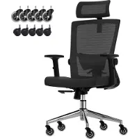 LifeGoods Ergonomische Bureaustoel - met Extra Anti-Kras Wielen - Office Chair - NEN- en SGS-gecertificeerd - Volwassenen - Hoofdsteun - Zwart/Chroom