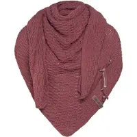 Knit Factory Jaida Gebreide Omslagdoek - Driehoek Sjaal Dames - Dames sjaal - Wintersjaal - Stola - Wollen sjaal - Rode sjaal - Stone Red - 190x85 cm - Inclusief siersluiting