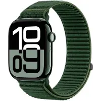Strap-it Wave nylon bandje met klittenbandsluiting - geschikt voor Series Apple Watch 1/2/3/4/5/6/8/9/10/11/SE(2-3)/Ultra(2-3) - iWatch bandje voor grote maten 44mm 45mm 46mm 49mm (donkergroen)
