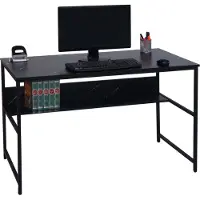 Mendler Bureau HWC-K80, kantoorbureau, computerbureau, werkplek met opbergruimte, metaal en MDF, 120x60 cm, met een marmerlook, zwart