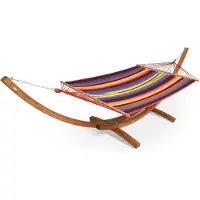 Garden Point Hangmat met houten standaard Kiwi gekleurde strepen