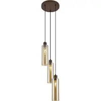 QAZQA Hotel Chique Hanglamp Donkerbrons met Amberkleurig Glas 3-Lichts - Stavelot