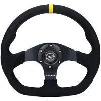 Nrg Reinforced Steering Wheel (320mm) Sport Alcantara Dual Push Buttons Flat Bottom w/Yellow Center