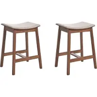 Beliani DIXON - Barkruk set van 2 - Donkerhout/Beige - Rubberhout