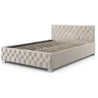 Juskys Gestoffeerd Bed Nizza - 120 x 200 cm - Beige - LED Verlichting & Bedlade