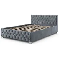 Juskys Gestoffeerd Bed Nizza - 120 x 200 cm - Grijs - LED Verlichting & Bedlade