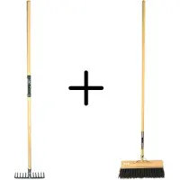 Synx Store Synx Tools Tuinhark 8 Tanden verzinkt + Nylon Straatbezem Zwart 40 cm – Kunststof haren - Bodembewerkers - Onkruidverwijderaar – Schrobborstels – Hark met steel 150 cm – Buitenbezem met steel 150 cm