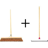 Synx Store Synx Tools Coco Binnenbezem 60cm + Vloertrekker Kunststof 45cm met Steel 120cm - Zaalveger – Vloerreiniger – Natuurrubber – Zachte bezem kokos met steel 150cm