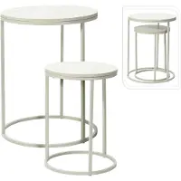 H&S Bijzettafeltjes set 2x stuks Verona - wit - D40 x H50 cm/D30 x H40 cm - metaal/hout - plantenpot verhoger - koffie tafels
