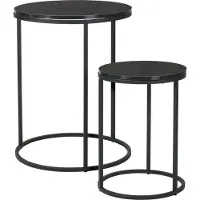 H&S Bijzettafeltjes set 2x stuks Verona - zwart/zwart - D40 x H50 cm/D30 x H40 cm - metaal/hout - plantenpot verhoger - koffie tafels