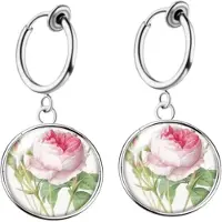 Charme Bijoux Klem oorbellen -Florence -roze -pioenroos - zilverkleur- geen gaatje-