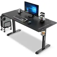 Ultradesk MOMENTUM – Groot Gamingbureau – Zwart – 152 x 70 cm – Inclusief XXL Muismat, Hoofdtelefoonhouder, Bekerhouder & Kabelbeheer – Voor Gaming & Kantoor