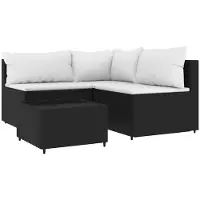 vidaXL 4-delige Loungeset met kussens poly rattan zwart