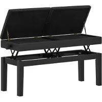 HOMCOM -Klavierbank-Gummiholz, Kunstleder-105L x 37B x 48-58H cm-Schwarz