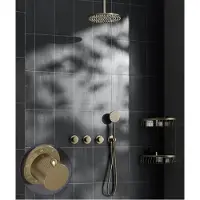 Saniclear Plus Stripes inbouw regendouche met 20cm hoofddouche en plafondarm geborsteld messing - mat goud