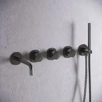 Saniclear Plus Stripes inbouw badkraan met 20cm uitloop en staafhanddouche verouderd ijzer - gunmetal