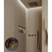 Saniclear Plus Curved Pro inbouw regendouche met inbouw douchekop 30x30cm en staafhanddouche verouderd messing