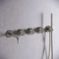 Saniclear Plus Curved inbouw badkraan met 20cm uitloop en staafhanddouche RVS