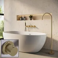 Saniclear Plus Stripes Pro inbouw badkraan met vrijstaande uitloop geborsteld messing - mat goud