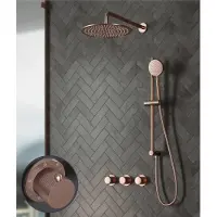Saniclear Plus Stripes inbouw regendouche met 30cm hoofddouche, muurarm en glijstang geborsteld koper