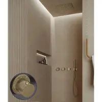 Saniclear Plus Curved inbouw regendouche met inbouw douchekop 30x30cm en staafhanddouche geborsteld messing - mat goud