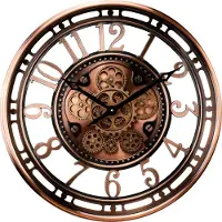 Fresco Wandklok Ø 53,5 cm – Koper/Bronze – Bewegende Tandwielen – Industrieel Design & Stil Uurwerk