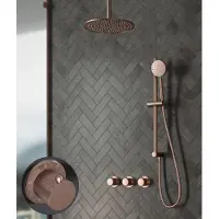 Saniclear Plus Stripes inbouw regendouche met 20cm hoofddouche, plafondarm en glijstang geborsteld koper