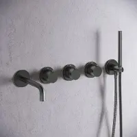 Saniclear Plus Curved inbouw badkraan met 20cm uitloop en staafhanddouche verouderd ijzer - gunmetal